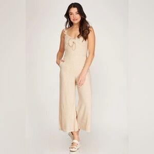NWT SHE + SKY Beige Linen Jumpsuit